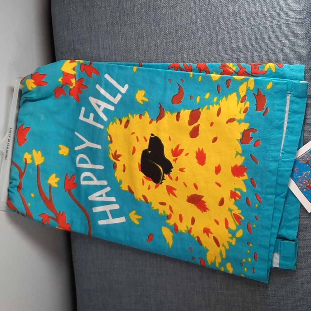 Happy Fall Black Labrador In Pile of Fall Leaves Cotton Kitchen Dish Towel NWT
